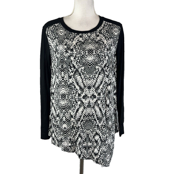 Jones New York Sport Tunic Top sz Medium Black Gray Slinky Modest Casual Career - Picture 1 of 6